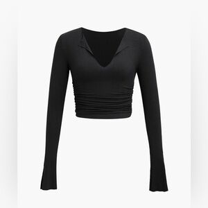 Micas Ruched V-neck Slit Sleeve Top
